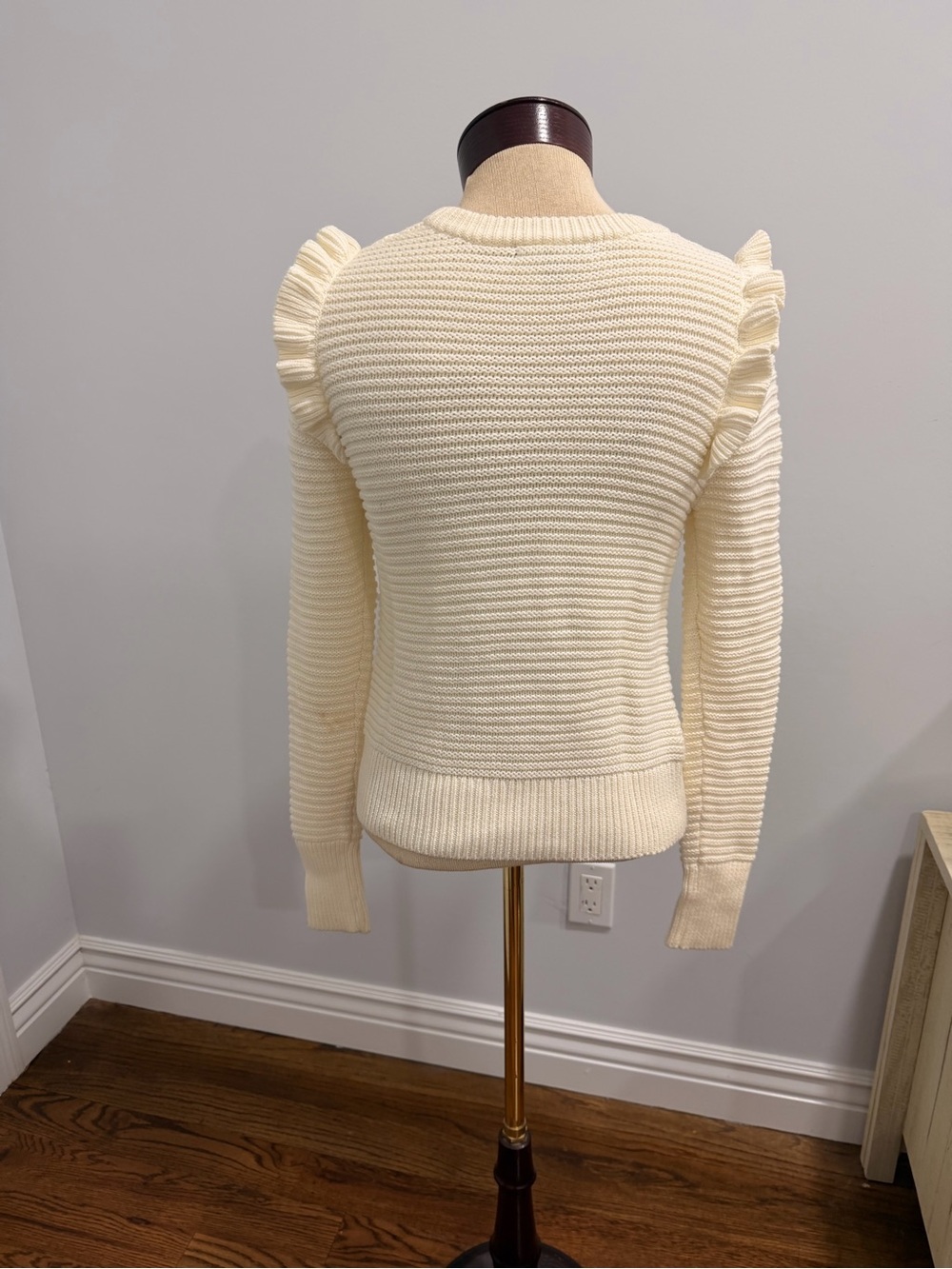 Banana Republic Cream Ruffle-Shoulder Ribbed Sweater - Picture 3 of 4